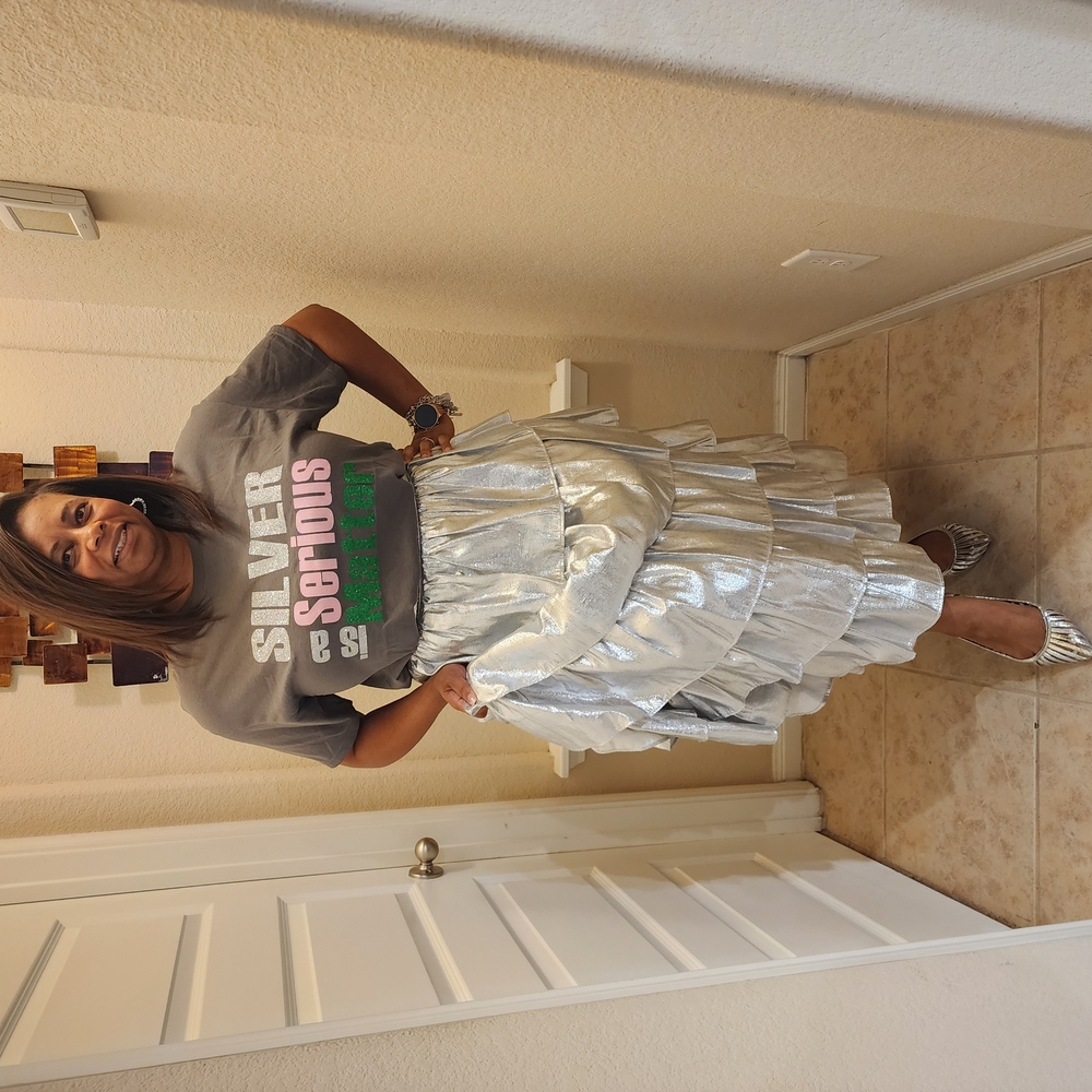 Silver Metallic Tiered Skirt